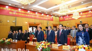 Các đại biểu thực hiện nghi thức chào cờ. (Ảnh: THẾ ĐẠI)