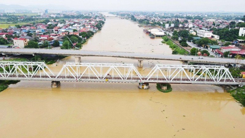Nước sông Cầu đang lên cao. (Ảnh: Báo Bắc Ninh)