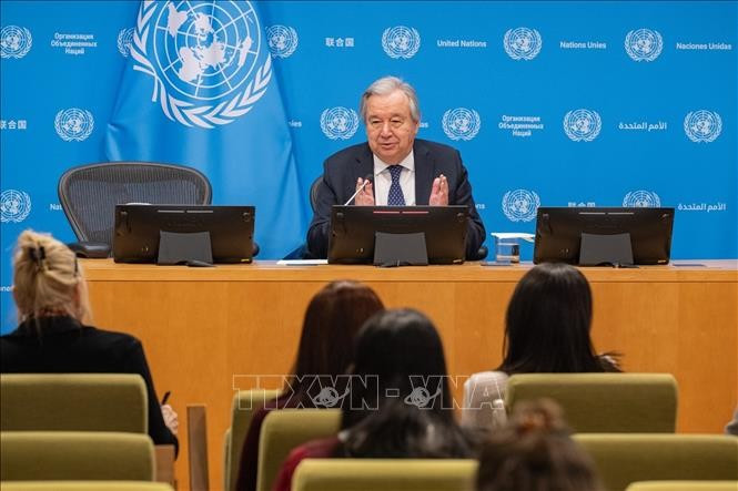 Tổng Thư ký Liên hợp quốc Antonio Guterres tại cuộc họp báo ở New York, Mỹ. Ảnh: THX/TTXVN