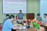 Thủ tướng Chính phủ Phạm Minh Chính chủ trì cuộc họp bàn giải pháp ứng phó, khắc phục hậu quả thiên ta mưa lũ. (Ảnh: Thanh Giang)