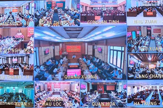 Các điểm cầu trực tuyến đến các ngành, địa phương trong tỉnh Thanh Hóa.