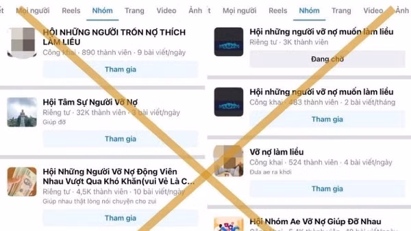 Nhiều hội nhóm “vỡ nợ, làm liều” hoạt động trên Facebook.