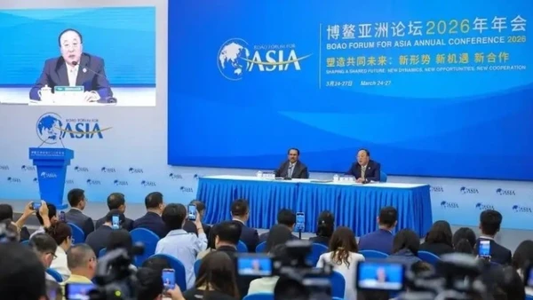 Họp báo công bố các báo cáo trọng tâm của Hội nghị thường niên 2026 của Diễn đàn châu Á Bác Ngao. (Ảnh: Chinanews.com.cn)