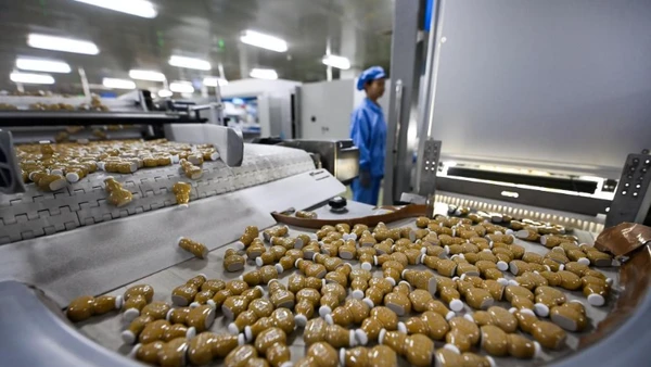 Dây chuyền sản xuất thuốc của một nhà máy ở thành phố Thiên Tân, Trung Quốc. (Ảnh: Tân Hoa xã)