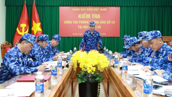 Thiếu tướng Lê Đình Cường, Tư lệnh Cảnh sát biển Việt Nam phát biểu tại buổi kiểm tra.