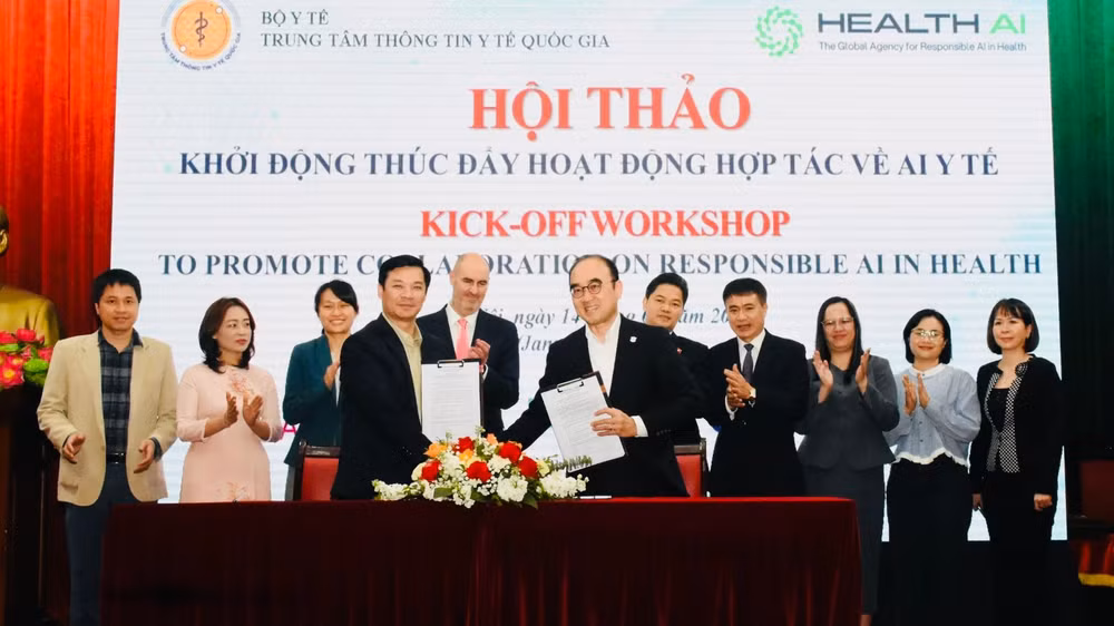 Các đơn vị ký kết trong thúc đẩy ứng dụng AI có trách nhiệm trong lĩnh vực y tế.