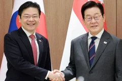Tổng thống Hàn Quốc Lee Jae Myung và Thủ tướng Singapore Lawrence Wong tại cuộc hội đàm ở Seoul, Hàn Quốc, ngày 2/11/2025. (Ảnh: Yonhap/TTXVN)
