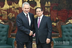 Thủ tướng Chính phủ Phạm Minh Chính và Đại tướng Sergei Shoigu, Thư ký Hội đồng An ninh Liên bang Nga. (Ảnh: Trần Hải)