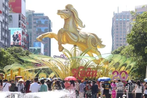 Rất đông người dân đã đổ về tham quan đường hoa Nguyễn Huệ.