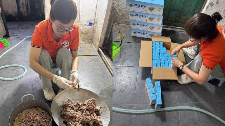 Mọi người tất bật chuẩn bị các phần cháo và sữa cho các bệnh nhân từ sáng sớm. 15-10-bep-an-3.jpg