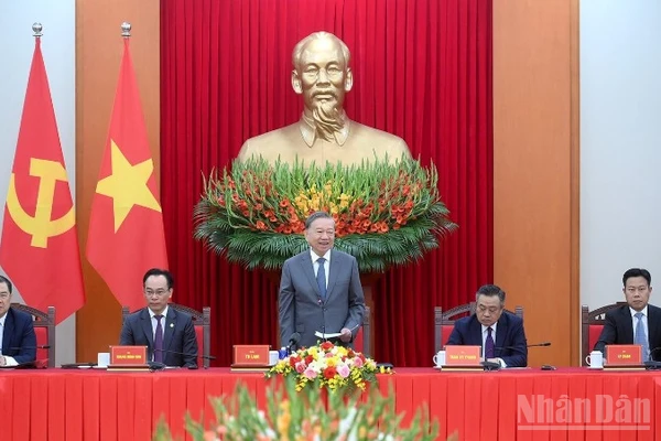 Tổng Bí thư Tô Lâm phát biểu tại cuộc tiếp các đại biểu tham dự hội thảo quốc tế Việt Nam học lần thứ 7. (Ảnh: ĐĂNG KHOA)