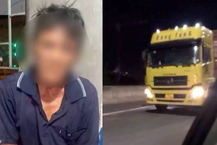 Tài xế Trần Anh T. và chiếc xe đầu kéo.