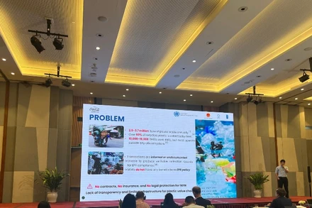 Đại diện một nhóm tác giả trình bày dự án tại buổi tổng kết.