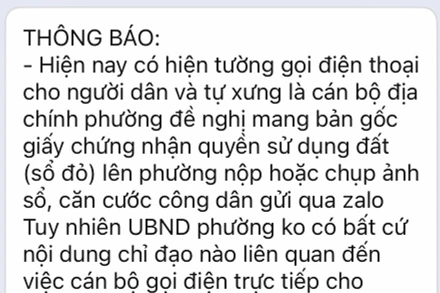 Thông tin cảnh báo của chính quyền địa phương về tình trạng giả danh "cán bộ địa chính".