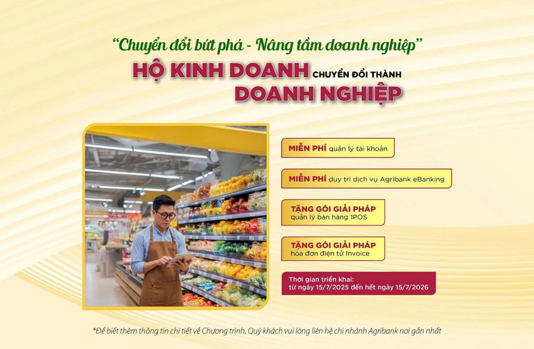 Agribank triển khai chương trình “Chuyển đổi bứt phá - Nâng tầm doanh nghiệp”, tích cực hỗ trợ hộ kinh doanh chuyển đổi thành doanh nghiệp với nhiều ưu đãi thiết thực. agri-3.jpg