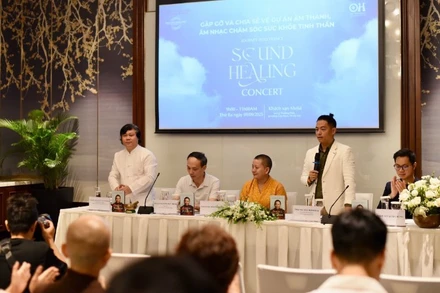 Đại diện các đơn vị tại buổi chia sẻ về dự án âm nhạc, âm thanh chăm sóc sức khỏe tinh thần.