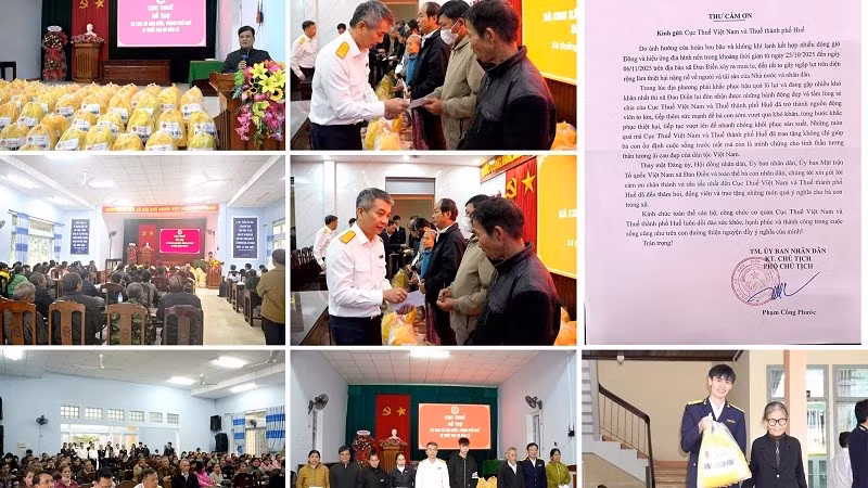 Cục trưởng Mai Xuân Thành cùng Thuế TP Huế đến thăm và trao các suất quà đến các hộ dân tại xã bị thiệt hại nặng do lũ lụt trên địa bàn TP Huế