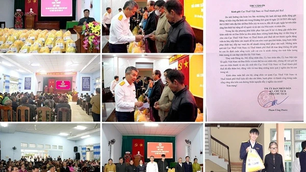 Cục trưởng Mai Xuân Thành cùng Thuế TP Huế đến thăm và trao các suất quà đến các hộ dân tại xã bị thiệt hại nặng do lũ lụt trên địa bàn TP Huế