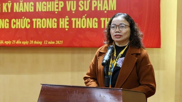 Giảng viên Trường đại học Sư phạm Hà Nội chia sẻ tại buổi học.