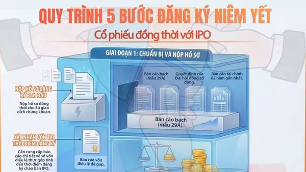 [Infographic] Quy trình 5 bước đăng ký niêm yết cổ phiếu đồng thời với IPO