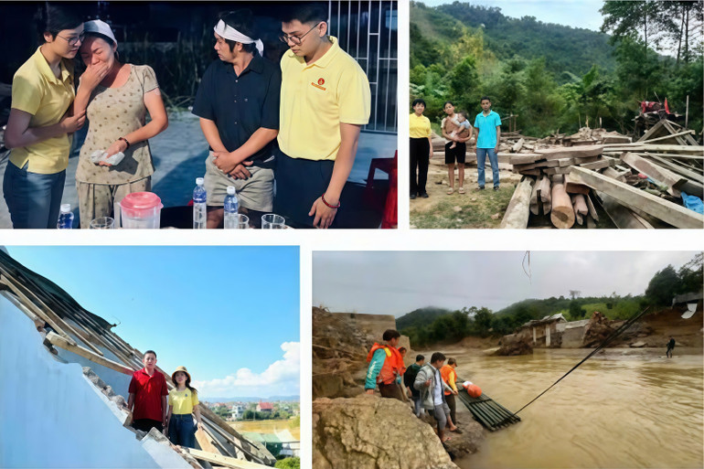 Cán bộ Quỹ Thiện Tâm bất chấp địa hình hiểm trở, đường xá đi lại cực kỳ khó khăn để đến chia sẻ với bà con vùng lũ ở Nghệ An. z7123340638686-91bbe88ec8e8cb35a10f8365c49ac4ad.jpg