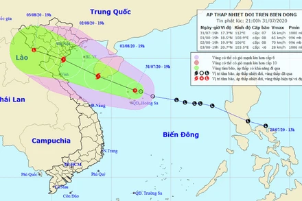 Vị trí và hướng di chuyển của áp thấp nhiệt đới. (Nguồn: nchmf.gov.vn)