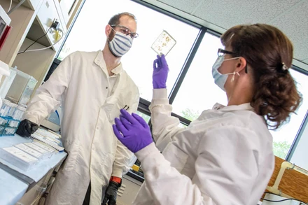 Nhóm nghiên cứu sinh học đã chế tạo màng để thu các giọt Covid-19 trong không khí. Ảnh: Đại học Maine.