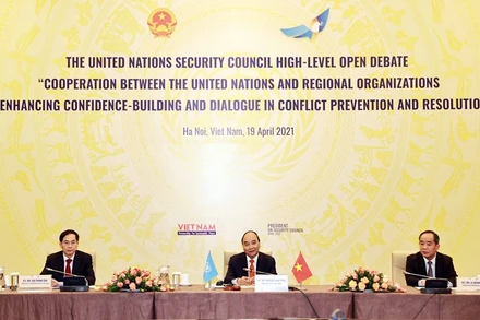 Chủ tịch nước Nguyễn Xuân Phúc chủ trì phiên thảo luận mở cấp cao của HĐBA. (Ảnh: Bộ Ngoại giao)