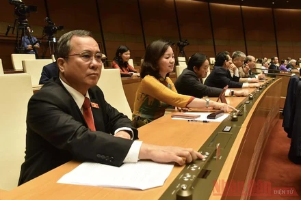 Đại biểu Quốc hội biểu quyết. Ảnh: TRẦN HẢI