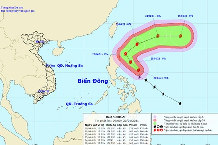 Vị trí và hướng di chuyển của bão Surigae. (Nguồn: nchmf.gov.vn)