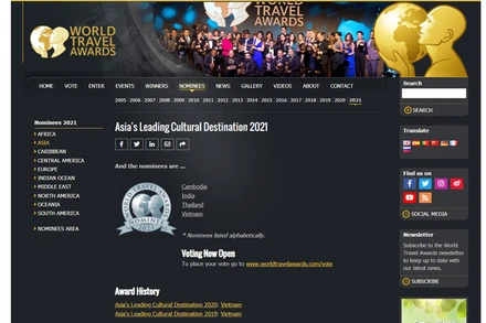 Cùng bình chọn cho du lịch Việt Nam tại WTA 2021 (Ảnh: Chụp màn hình)