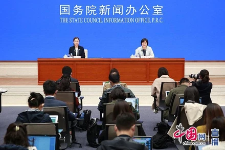 Toàn cảnh họp báo giới thiệu tăng trưởng kinh tế quý I-2021. (Nguồn: Quốc vụ viện Trung Quốc)