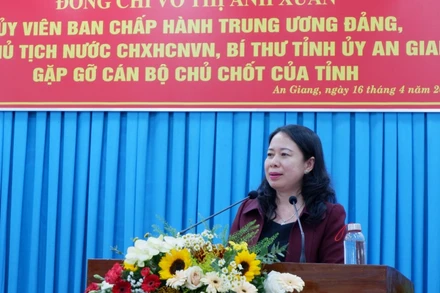 Phó Chủ tịch nước Võ Thị Ánh Xuân phát biểu tại buổi gặp gỡ.