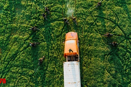 Một cảnh hành động được quay từ trên cao trong phim.