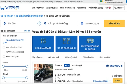 Các trang thương mại điện tử cho phép hành khách chọn chỗ, đặt chỗ, chọn tuyến, giờ khởi hành... tràn lan.