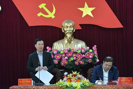 Đồng chí Võ Văn Thưởng, Ủy viên Bộ Chính trị, Thường trực Ban Bí thư phát biểu ý kiến tại buổi làm việc.