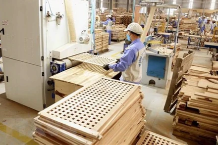 Xuất khẩu sản phẩm gỗ trong tháng 11/2021 đạt 1,15 tỷ USD, tăng 20,9% so tháng 10/2021. (Ảnh TTXVN)