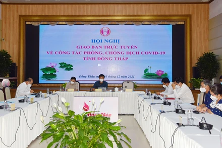 Bí thư Tỉnh ủy Đồng Tháp Lê Quốc Phong phát biểu tại hội nghị. (Ảnh: HỮU NGHĨA)