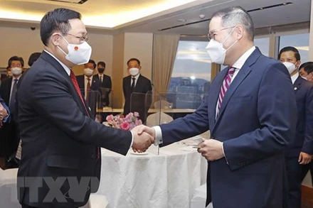 Chủ tịch Quốc hội Vương Đình Huệ với ông Cho Huyn-sang, Phó Chủ tịch Tập đoàn Hyosung. (Ảnh: Doãn Tấn/TTXVN)