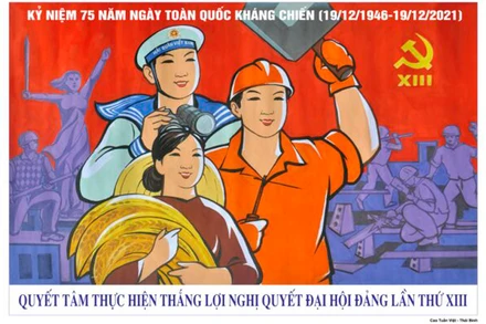 Mẫu tranh cổ động TP Hà Nội thông qua nhân dịp kỷ niệm 75 năm Ngày Toàn quốc kháng chiến.