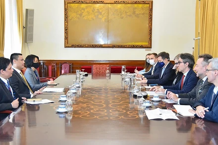 Thứ trưởng Ngoại giao Đặng Hoàng Giang tiếp Đại sứ Liên minh Châu Âu (EU) và một số Đại sứ các nước thành viên EU tại Việt Nam. (Ảnh: Bộ Ngoại giao)