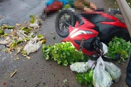 Hiện trường vụ tai nạn thương tâm. (Ảnh do cơ quan Công an cung cấp)