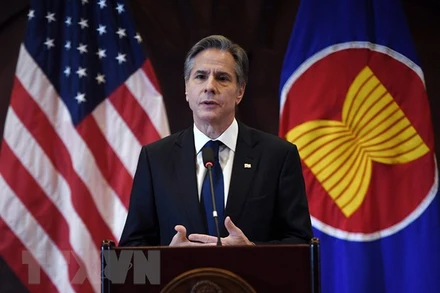 Ngoại trưởng Mỹ Antony Blinken phát biểu tại trường Đại học Indonesia ở Jakarta, ngày 14/12/2021. (Ảnh: AFP/TTXVN)