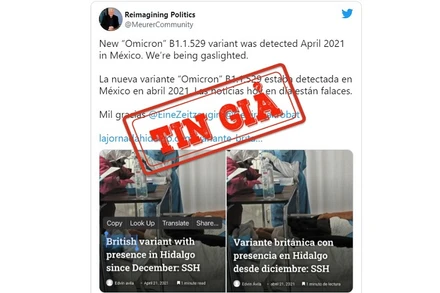 Ảnh chụp màn hình bài đăng trên mạng xã hội Twitter đưa tin sai lệch liên quan biến thể Omicron.