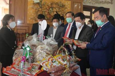 Các đại biểu tham quan trưng bày các sản phẩm. (Ảnh: ĐÀO PHƯƠNG)