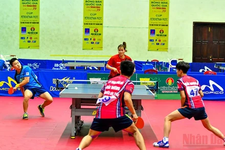 Trận chung kết nội dung đôi nam nữ tại Nhà thi đấu thể dục thể thao tỉnh Quảng Nam chiều 3/12.