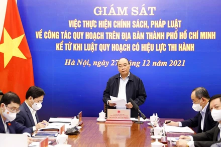 Chủ tịch nước Nguyễn Xuân Phúc phát biểu tại hội nghị. (Ảnh: TTXVN)