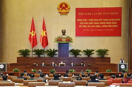 Hội nghị cán bộ toàn quốc quán triệt, triển khai thực hiện Kết luận và Quy định của Ban Chấp hành Trung ương về xây dựng, chỉnh đốn Đảng (Ảnh: Thủy Nguyên).. 