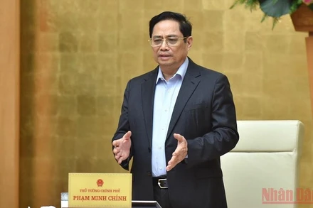 Thủ tướng Phạm Minh Chính phát biểu chỉ đạo tại cuộc họp. (Ảnh: TRẦN HẢI)