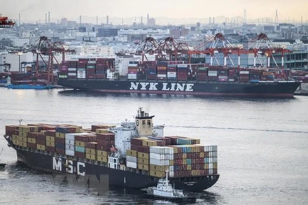 Tàu chở hàng cập cảng tại Tokyo, Nhật Bản, ngày 4/11. (Ảnh: AFP/TTXVN).